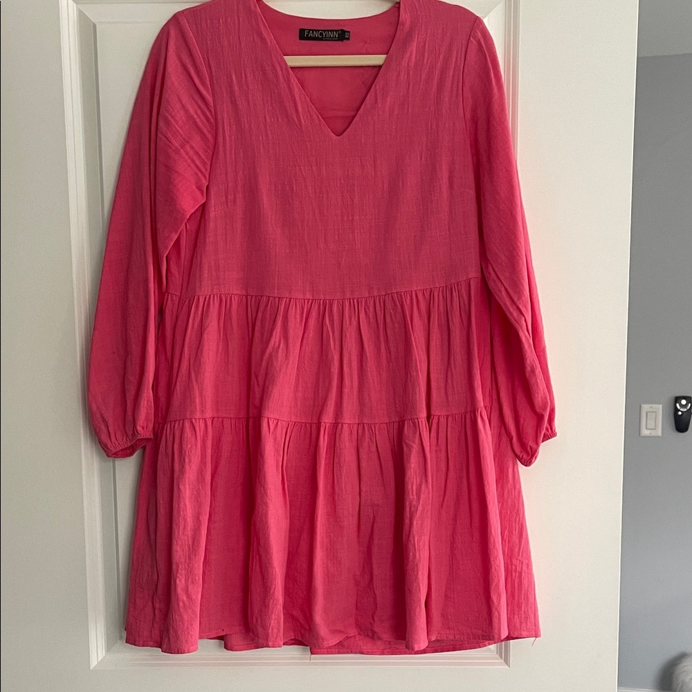Fancyinn Vibrant Pink Long Sleeve Dress